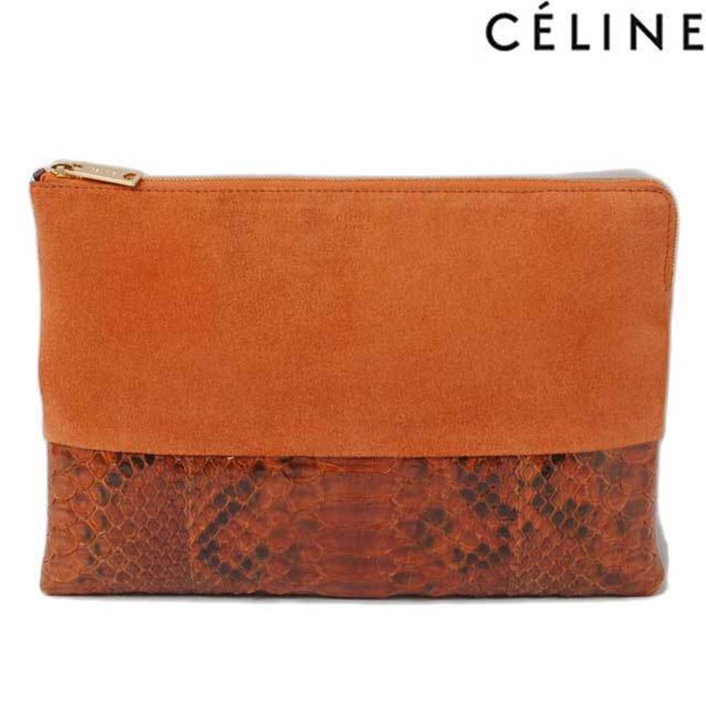 Celine Clutch Pouch Suede Python Brown - image 1